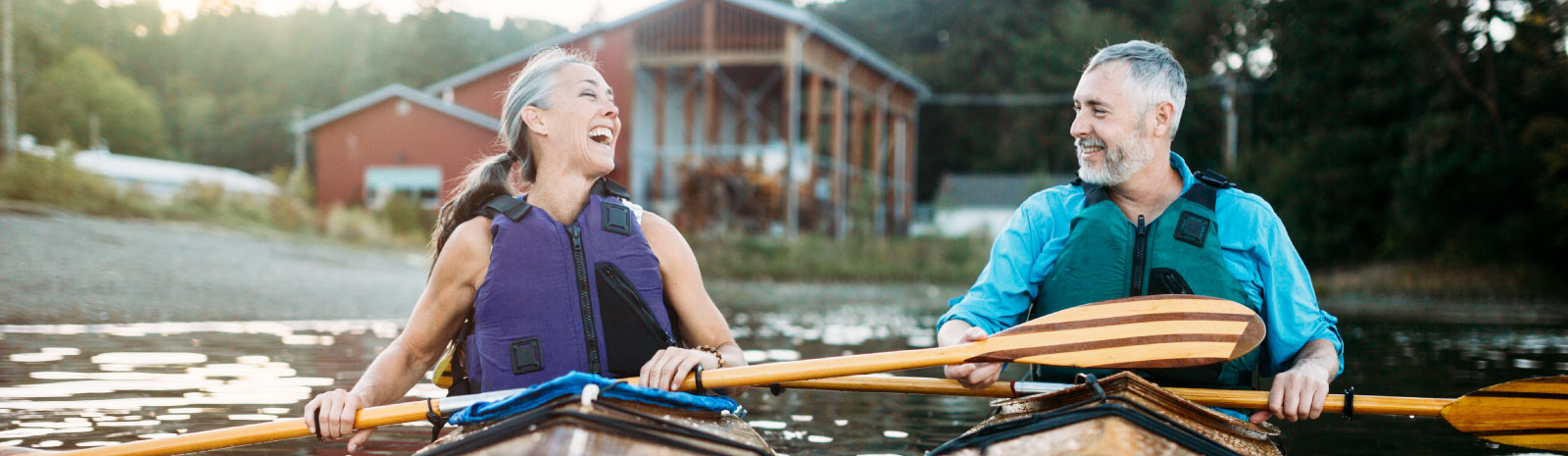 Couple kayaking together