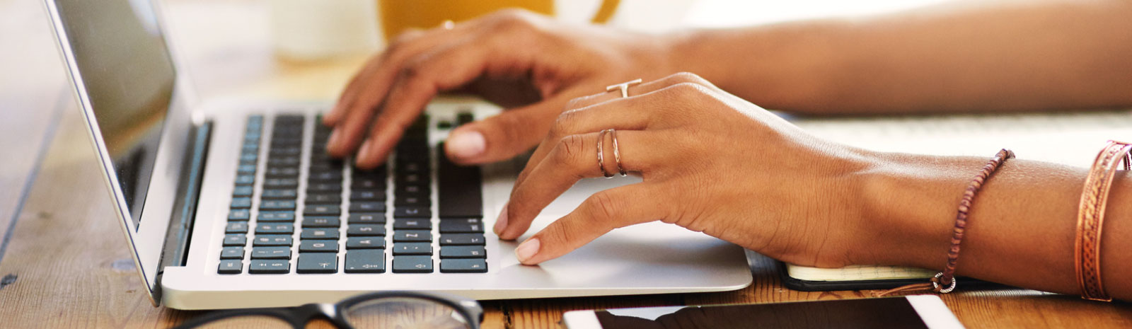 Woman working on computer.